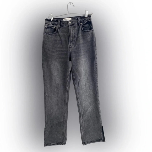 Abercrombie The 90’s Straight High Rise Split Hem Jean Gray Size 26 - Picture 4 of 9